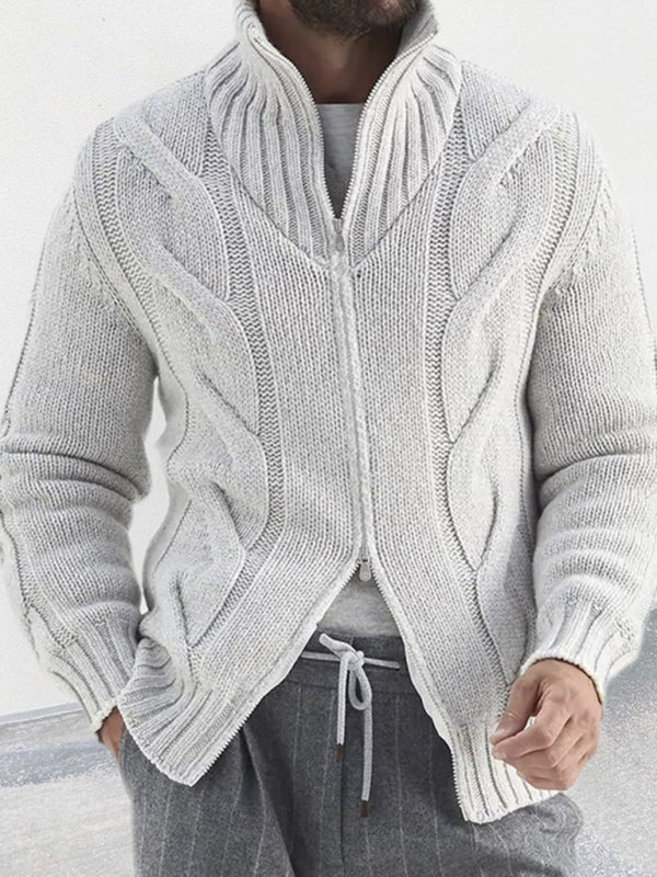 Augustin Laurent — Men's turtleneck cable zipper sweater cardigan, alternate view 3