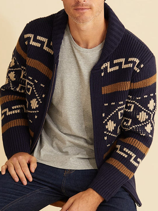 Zacharie Beaumont — Men's casual lapel jacquard knitted jacket, alternate view 6