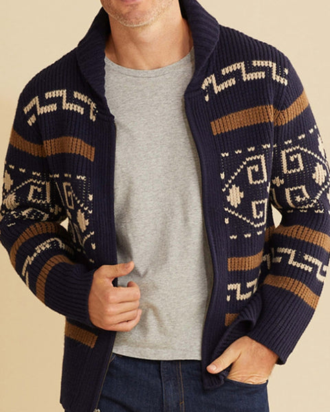 Zacharie Beaumont — Men's casual lapel jacquard knitted jacket, alternate view 7