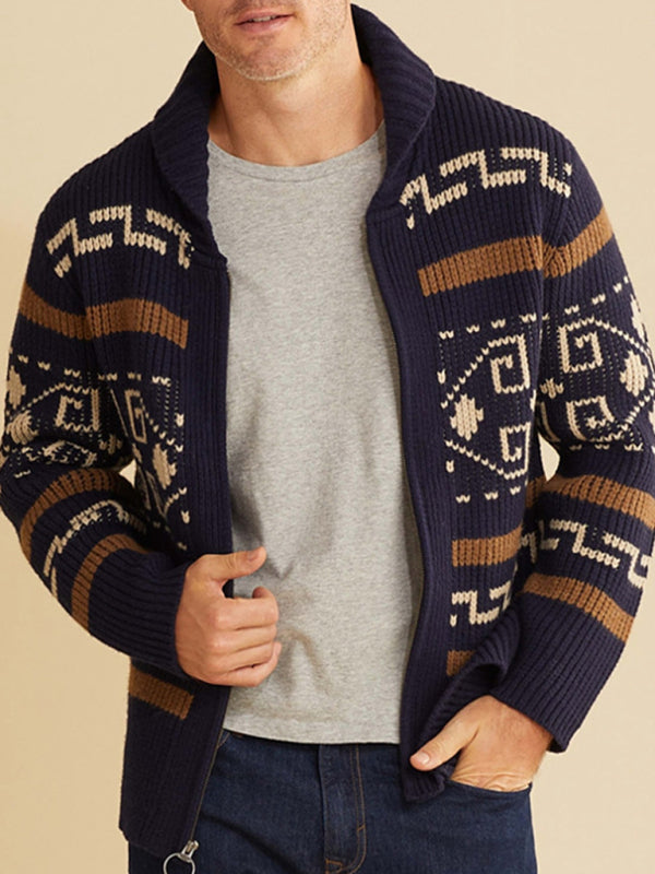 Zacharie Beaumont — Men's casual lapel jacquard knitted jacket, alternate view 7