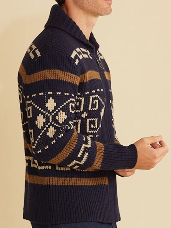 Zacharie Beaumont — Men's casual lapel jacquard knitted jacket, alternate view 8
