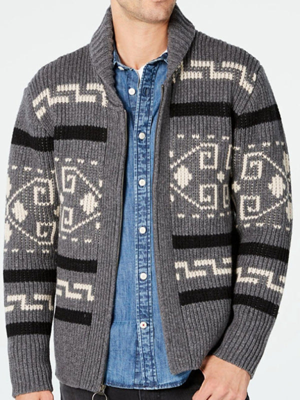 Zacharie Beaumont — Men's casual lapel jacquard knitted jacket, alternate view 12