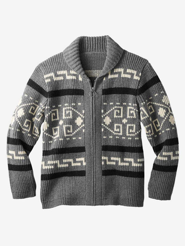 Zacharie Beaumont — Men's casual lapel jacquard knitted jacket, alternate view 9