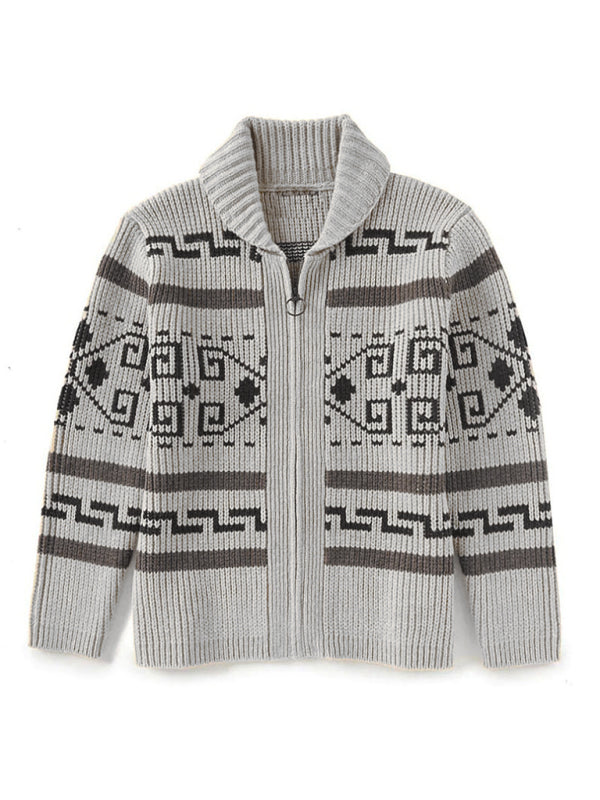 Zacharie Beaumont — Men's casual lapel jacquard knitted jacket, alternate view 3