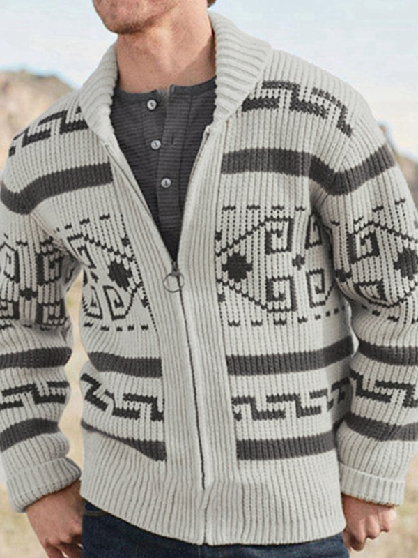 Zacharie Beaumont — Men's casual lapel jacquard knitted jacket