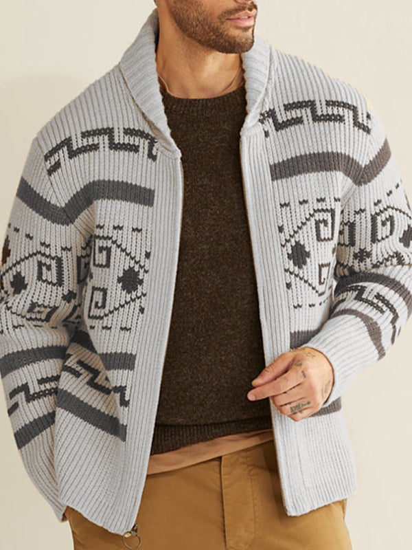 Zacharie Beaumont — Men's casual lapel jacquard knitted jacket, alternate view 4