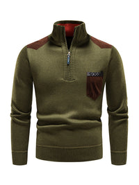 Adrien Laurent — Men's stand-up collar thickened patchwork half-zip lapel sweater pullover sweater