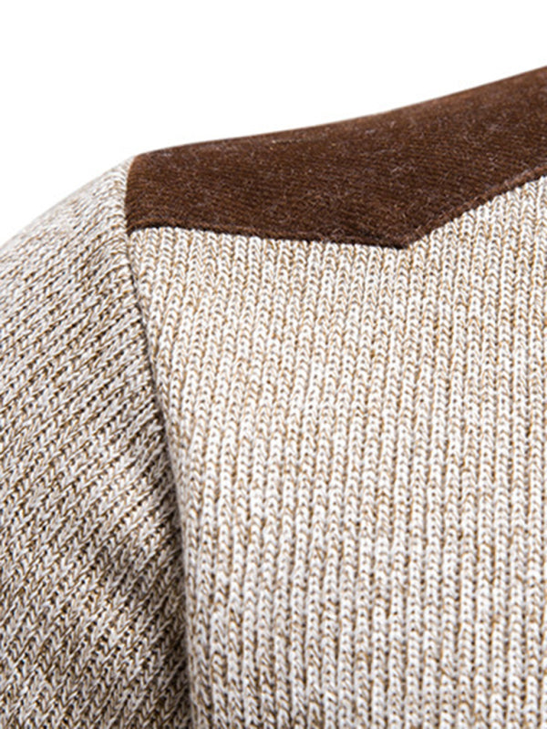 Adrien Laurent — Men's stand-up collar thickened patchwork half-zip lapel sweater pullover sweater, alternate view 11