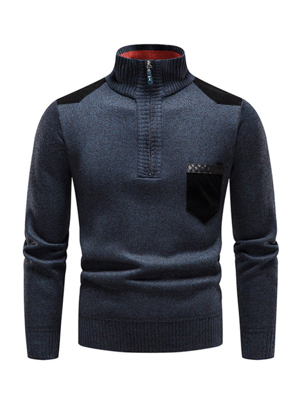 Adrien Laurent — Men's stand-up collar thickened patchwork half-zip lapel sweater pullover sweater, alternate view 19