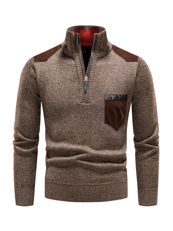 Adrien Laurent — Men's stand-up collar thickened patchwork half-zip lapel sweater pullover sweater, alternate view 24
