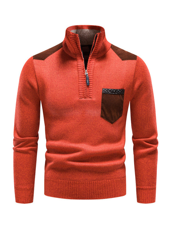 Adrien Laurent — Men's stand-up collar thickened patchwork half-zip lapel sweater pullover sweater, alternate view 16