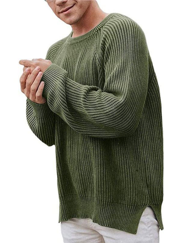 Hugo Laurent — Men's solid color fashion trendy sweater pullover crew neck sweater
