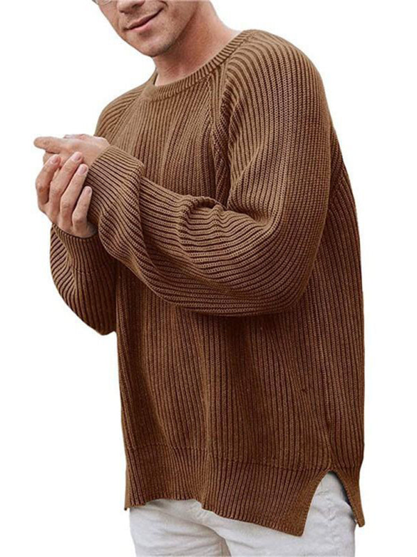Hugo Laurent — Men's solid color fashion trendy sweater pullover crew neck sweater, alternate view 3