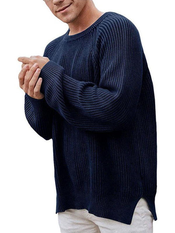 Hugo Laurent — Men's solid color fashion trendy sweater pullover crew neck sweater, alternate view 2