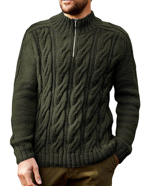 Men's new solid color zipper half turtleneck long sleeve sweater