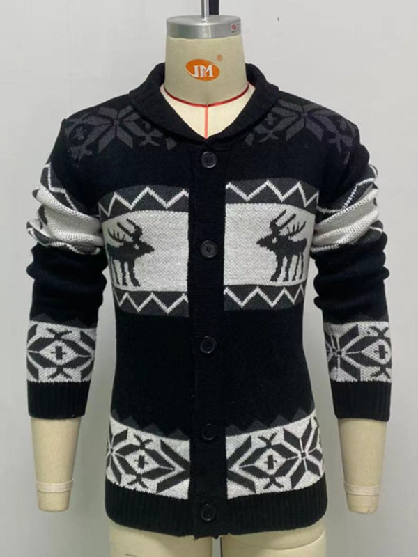 Julian Laurent — Men's Reindeer Pattern Knit Cardigan Sweater, alternate view 5