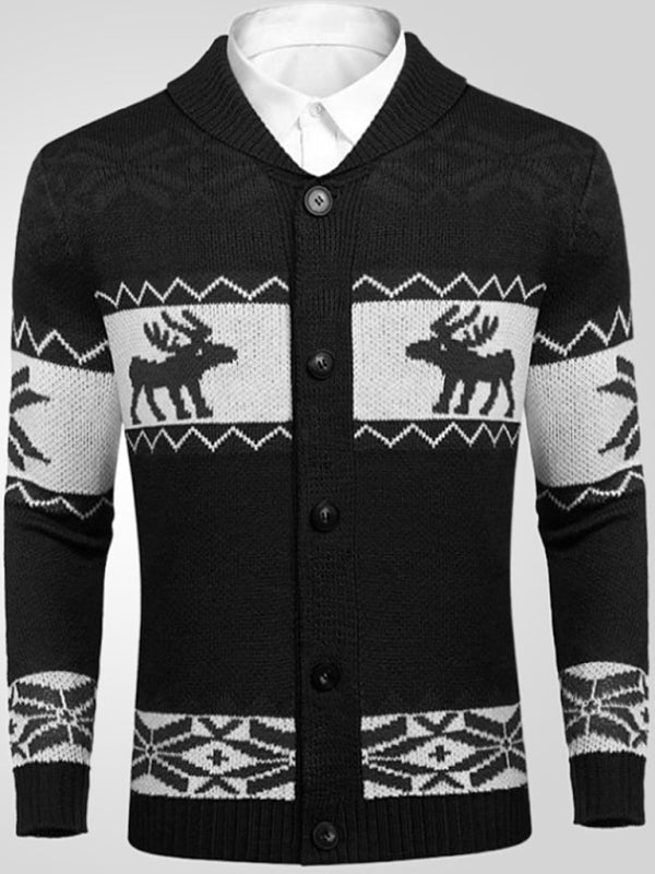 Julian Laurent — Men's Reindeer Pattern Knit Cardigan Sweater, alternate view 6