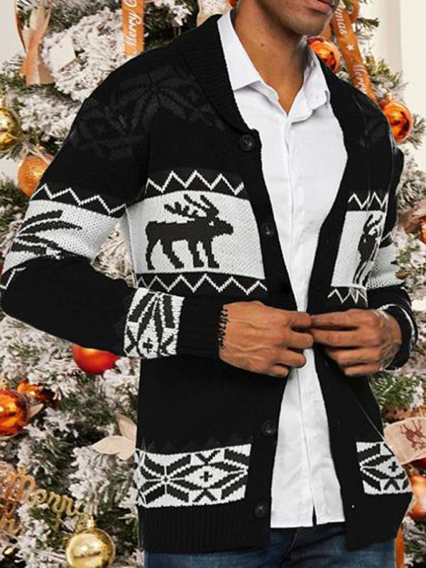 Julian Laurent — Men's Reindeer Pattern Knit Cardigan Sweater, alternate view 8