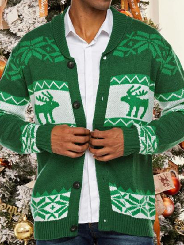 Julian Laurent — Men's Reindeer Pattern Knit Cardigan Sweater, alternate view 12