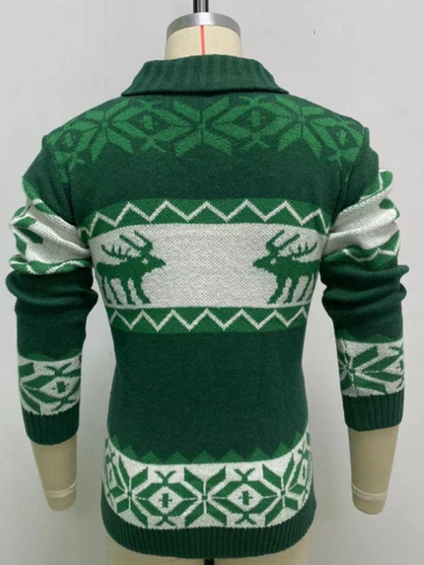 Julian Laurent — Men's Reindeer Pattern Knit Cardigan Sweater, alternate view 9