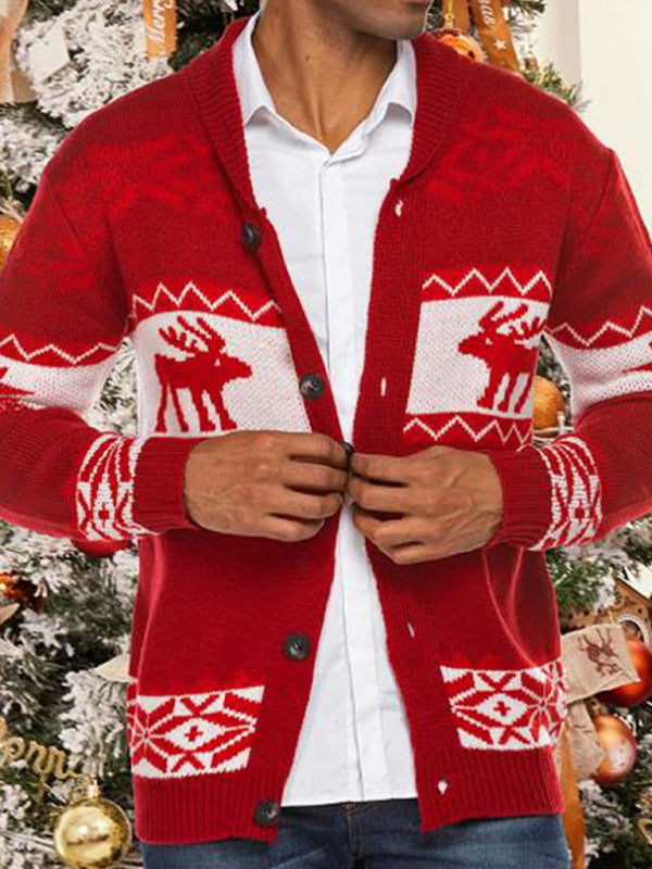 Julian Laurent — Men's Reindeer Pattern Knit Cardigan Sweater