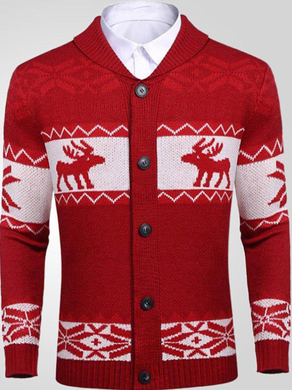 Julian Laurent — Men's Reindeer Pattern Knit Cardigan Sweater, alternate view 4