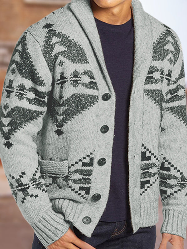 Wesley Beaumont — Men's Ethnic Pattern Knit Cardigan, alternate view 5