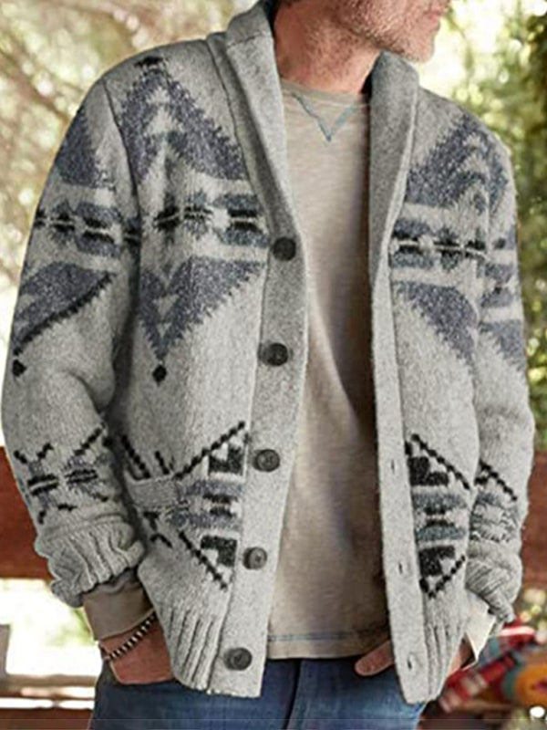 Wesley Beaumont — Men's Ethnic Pattern Knit Cardigan, alternate view 6