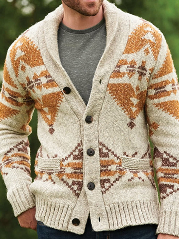Wesley Beaumont — Men's Ethnic Pattern Knit Cardigan