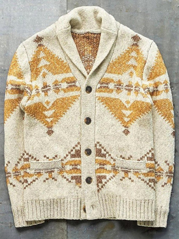 Wesley Beaumont — Men's Ethnic Pattern Knit Cardigan, alternate view 3