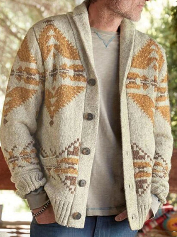Wesley Beaumont — Men's Ethnic Pattern Knit Cardigan, alternate view 4
