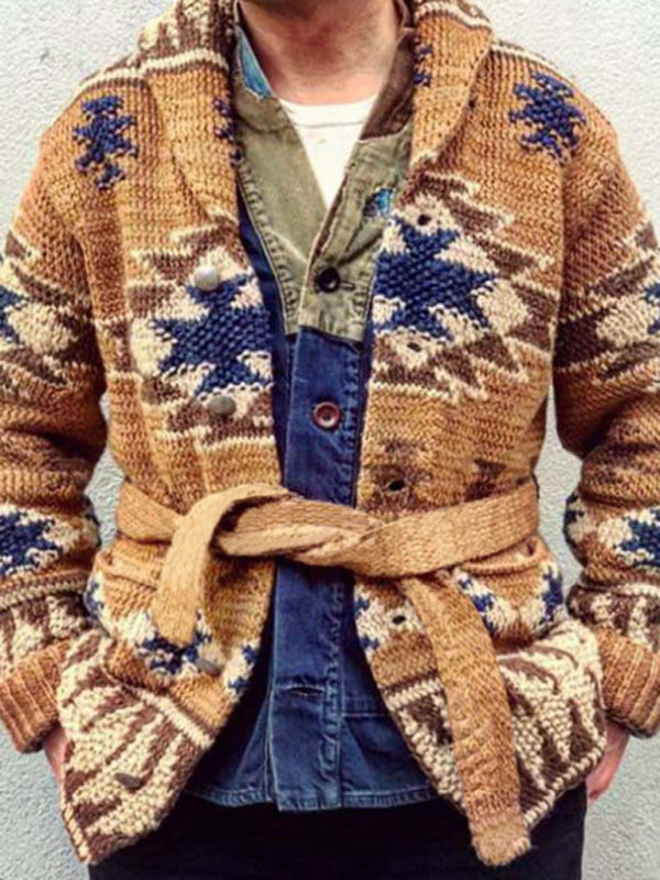 Tristan Beaumont — Men's Folk Pattern Knit Cardigan Sweater