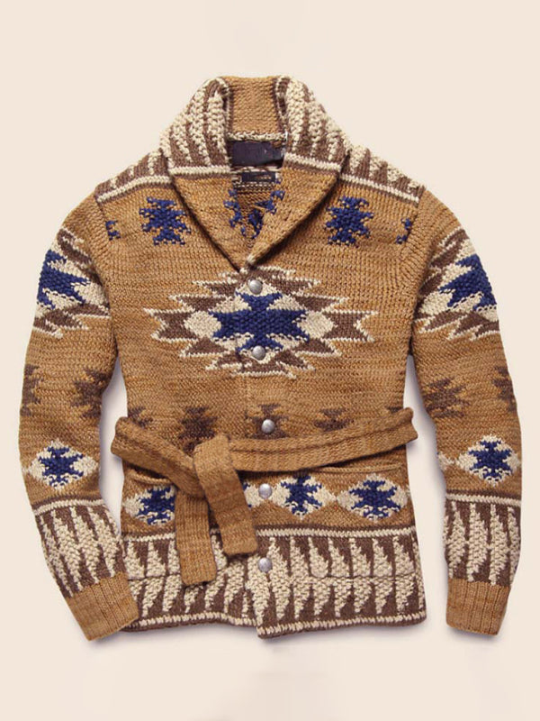 Tristan Beaumont — Men's Folk Pattern Knit Cardigan Sweater, alternate view 3