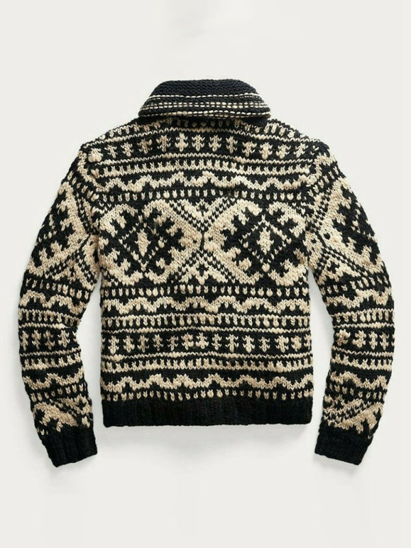 Damian Beaumont — Men's Jacquard Knit Jacket Lapel Long Sleeve Jacket Sweater, alternate view 2