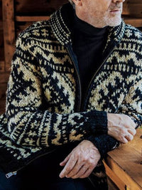 Damian Beaumont — Men's Jacquard Knit Jacket Lapel Long Sleeve Jacket Sweater