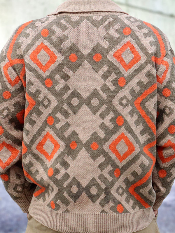 Cyril Beaumont — Men's retro heavy-duty jacquard cardigan sweater autumn and winter lapel long-sleeved…, alternate view 2