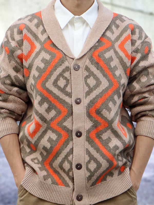 Cyril Beaumont — Men's retro heavy-duty jacquard cardigan sweater autumn and winter lapel long-sleeved…