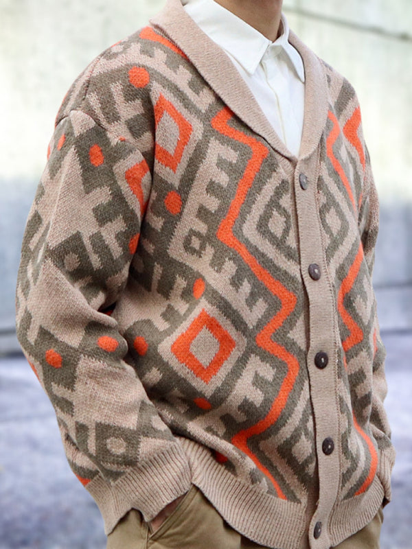 Cyril Beaumont — Men's retro heavy-duty jacquard cardigan sweater autumn and winter lapel long-sleeved…, alternate view 3