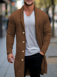 Benedict Laurent — Men's mid-length knitted sweater Thick-knit twisted cardigan woolen jacket