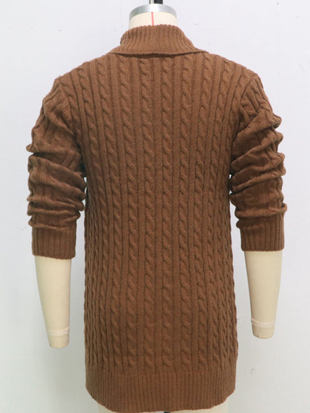 Men's mid-length knitted sweater Thick-knit twisted cardigan woolen jacket