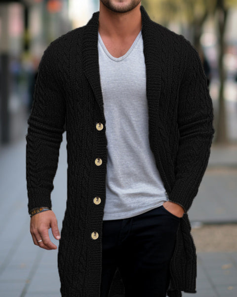 Men's mid-length knitted sweater Thick-knit twisted cardigan woolen jacket