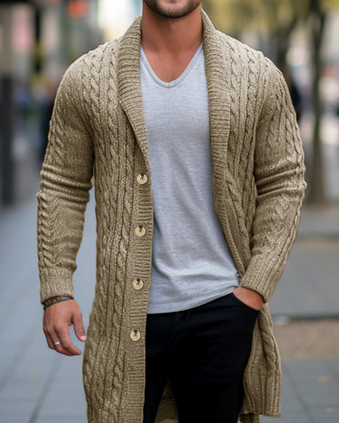 Benedict Laurent — Men's mid-length knitted sweater Thick-knit twisted cardigan woolen jacket, alternate view 6
