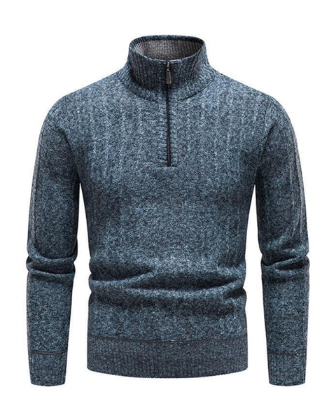 Herren Stehkragen-Pullover mit halbem Reißverschluss