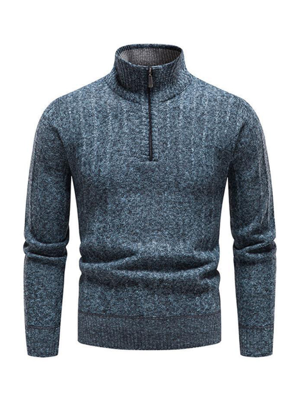 Evander Laurent — Men's stand collar zipper half cardigan sweater, alternate view 12