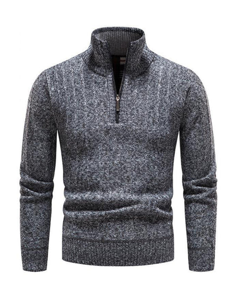 Herren Stehkragen-Pullover mit halbem Reißverschluss