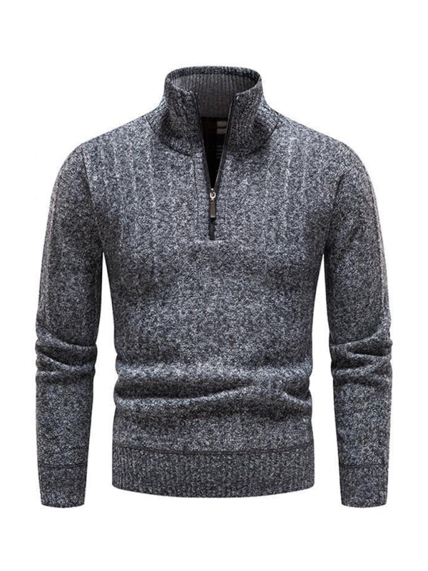 Evander Laurent — Men's stand collar zipper half cardigan sweater, alternate view 8