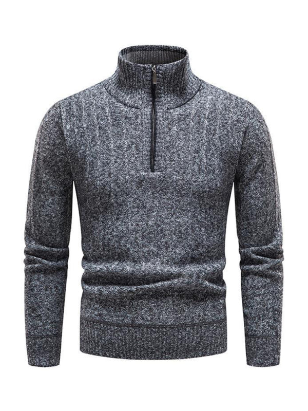 Evander Laurent — Men's stand collar zipper half cardigan sweater, alternate view 5