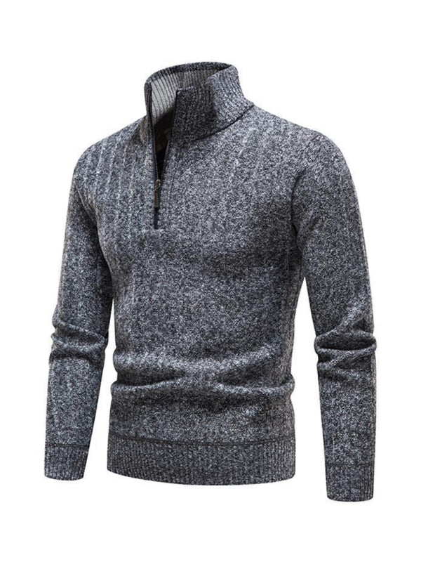 Evander Laurent — Men's stand collar zipper half cardigan sweater, alternate view 6