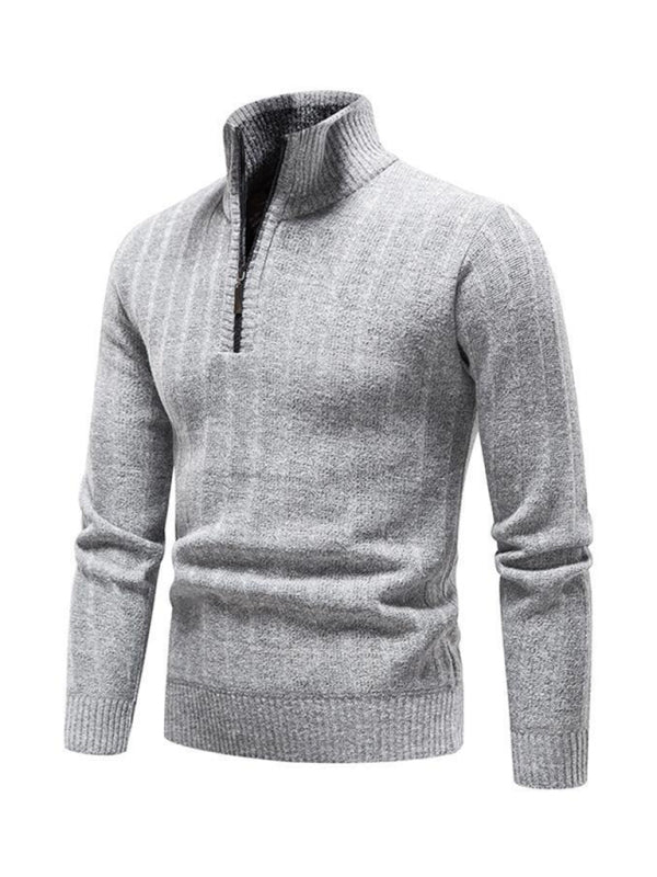 Evander Laurent — Men's stand collar zipper half cardigan sweater, alternate view 3