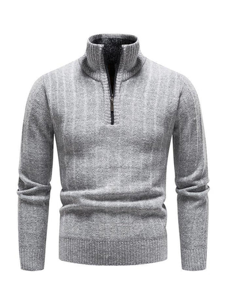 Men's stand collar zipper half cardigan sweater